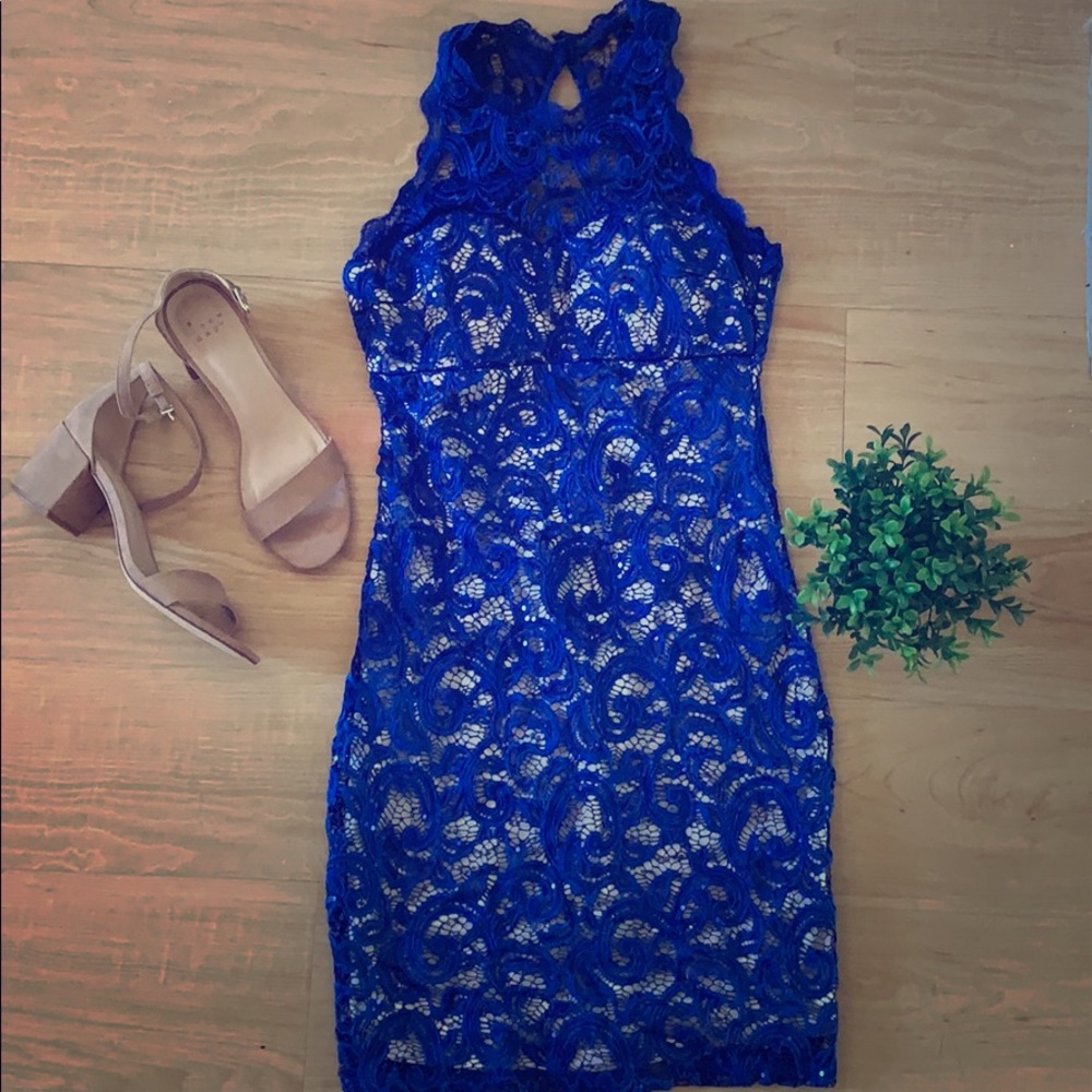 Sequin Royal Blue/Cream Party Dress